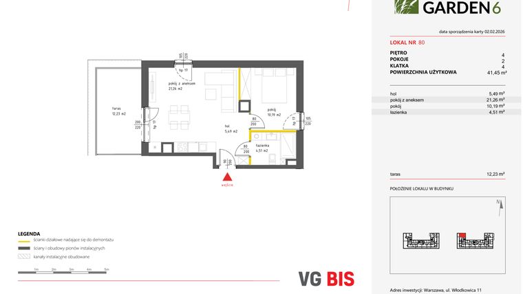Rzut - Mieszkanie na sprzedaż 1 pokój o powierzchni 41,67 m² - numer 80 w Nova Viva Garden 6