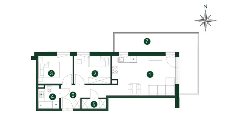 Rzut - Mieszkanie na sprzedaż 3 pokoje o powierzchni 49,96 m² - numer C57 w Osiedle Kormorana