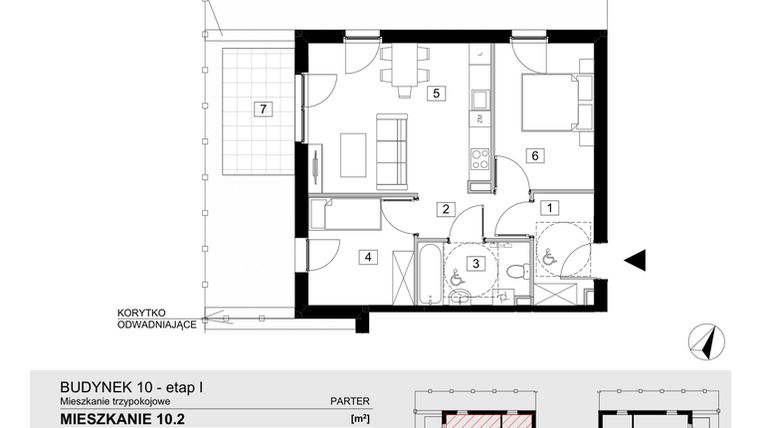 Rzut - Mieszkanie na sprzedaż 3 pokoje o powierzchni 54,15 m² - numer 10.2 w Jasieny