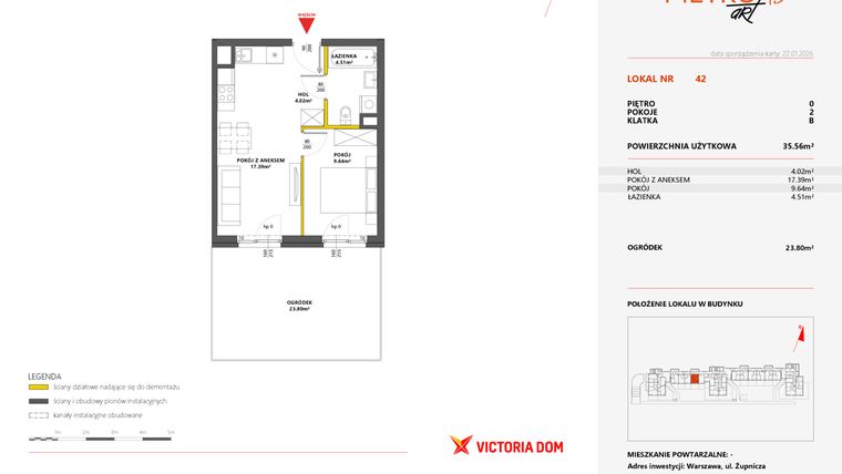Rzut - Mieszkanie na sprzedaż 2 pokoje o powierzchni 35,63 m² - numer 42 w Metro Art 13