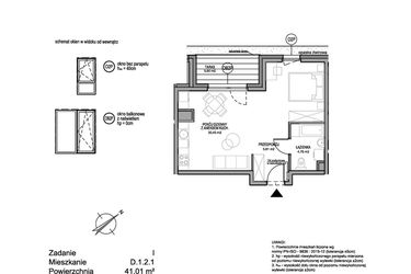 Rzut - Mieszkanie na sprzedaż 1 pokój o powierzchni 40,88 m² - numer D.1.2.1 w Rumia Centralna