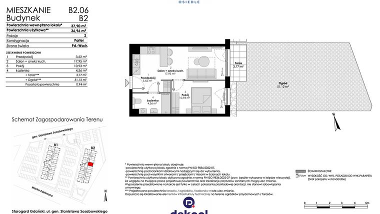 Rzut - Mieszkanie na sprzedaż 2 pokoje o powierzchni 36,96 m² - numer B2.06 w Osiedle Chabrowe
