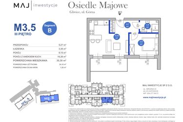 Rzut - Mieszkanie na sprzedaż 2 pokoje o powierzchni 34,1 m² - numer M3.5 w Osiedle Majowe 2.0