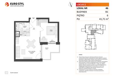 Rzut - Mieszkanie na sprzedaż 2 pokoje o powierzchni 41,71 m² - numer 46 w Locus 2