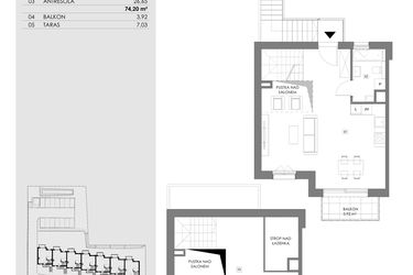 Rzut - Mieszkanie na sprzedaż 2 pokoje o powierzchni 74,2 m² - numer 14F.2 w Przystań Sobieszewo