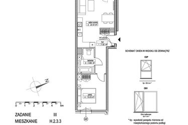 Rzut - Mieszkanie na sprzedaż 2 pokoje o powierzchni 46,24 m² - numer H.2.3.3 w Atut III