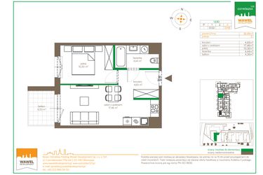 Rzut - Mieszkanie na sprzedaż 2 pokoje o powierzchni 36,8 m² - numer D/48 w Ostródzka 123 - I etap