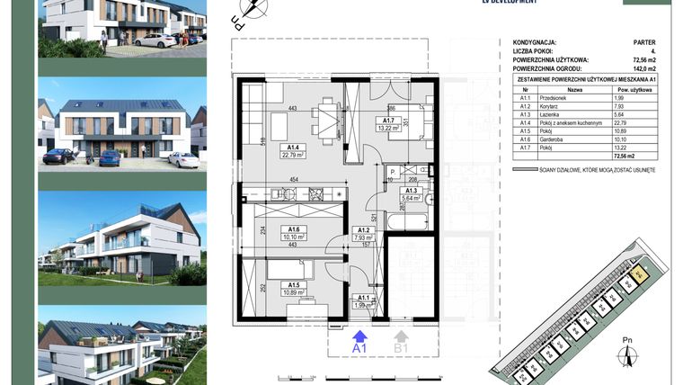 Rzut - Mieszkanie na sprzedaż 4 pokoje o powierzchni 72,56 m² - numer A1 w Apartamenty Zalesie
