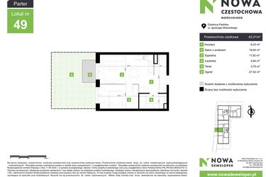 Rzut - Mieszkanie na sprzedaż 2 pokoje o powierzchni 43,01 m² - numer M49 w Nowa Częstochowa Mościckiego