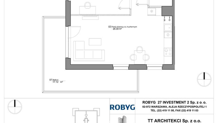 Rzut - Mieszkanie na sprzedaż 3 pokoje o powierzchni 63,55 m² - numer SU3/B/1/4 w Sady Ursynów III