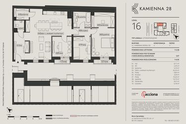 Rzut - Mieszkanie na sprzedaż 4 pokoje o powierzchni 116,79 m² - numer 28.16 w Kamienna 28