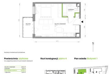 Rzut - Mieszkanie na sprzedaż 1 pokój o powierzchni 32,49 m² - numer III.4/1/38 w Via Flora