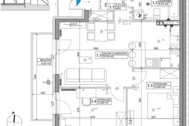 Rzut - Mieszkanie na sprzedaż 3 pokoje o powierzchni 61,85 m² - numer 43B w Osiedle Młodych etap V