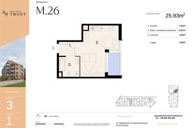 Rzut - Mieszkanie na sprzedaż 1 pokój o powierzchni 25,93 m² - numer B - M.26 w Dzielnica Trust
