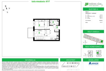 Rzut - Mieszkanie na sprzedaż 2 pokoje o powierzchni 36,7 m² - numer A/1/7 w Osiedle Parkowe Aleje etap III