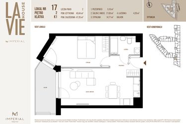 Rzut - Mieszkanie na sprzedaż 2 pokoje o powierzchni 45,84 m² - numer 17 w La Vie House