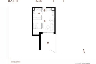 Rzut - Mieszkanie na sprzedaż 1 pokój o powierzchni 32,06 m² - numer A2.1.11 w Belg Apartamenty etap II