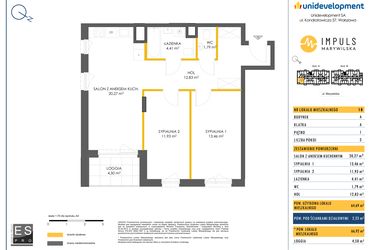 Rzut - Mieszkanie na sprzedaż 3 pokoje o powierzchni 64,69 m² - numer A/18 w Impuls Marywilska
