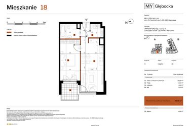 Rzut - Mieszkanie na sprzedaż 2 pokoje o powierzchni 44,76 m² - numer 18 w MY Głębocka