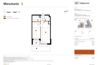 Rzut - Mieszkanie na sprzedaż 2 pokoje o powierzchni 44,76 m² - numer 3 w MY Głębocka
