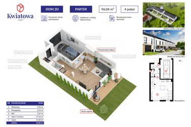 Rzut - Dom na sprzedaż 4 pokoje o powierzchni 96,04 m² - numer 2D w Osiedle Kwiatowa Łazy