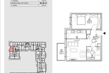 Rzut - Mieszkanie na sprzedaż 2 pokoje o powierzchni 52,38 m² - numer 2A-2-3 w Naramowice Odnova