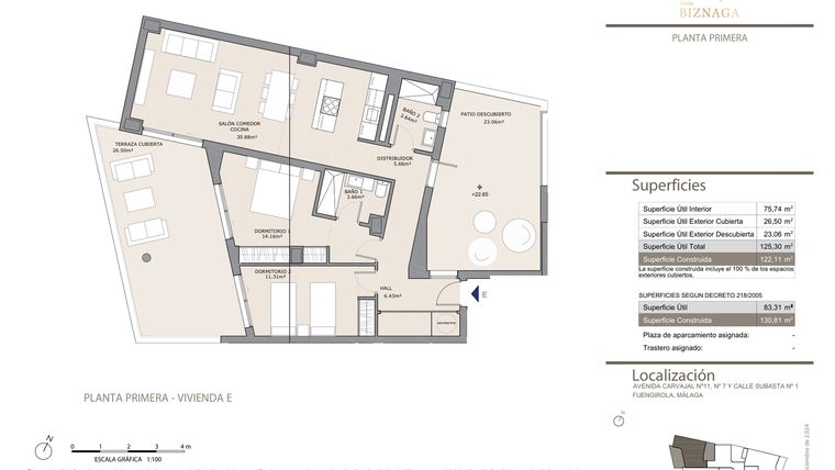 Rzut - Mieszkanie na sprzedaż 2 pokoje o powierzchni 122 m² - numer 1E w Torre Biznaga