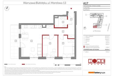 Rzut - Mieszkanie na sprzedaż 3 pokoje o powierzchni 62,85 m² - numer A17 w Przystań Żerań