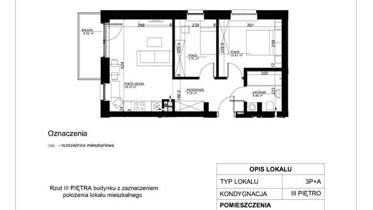 Rzut - Mieszkanie na sprzedaż 3 pokoje o powierzchni 48,05 m² - numer 22 w Esperanto Park etap II