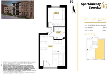 Rzut - Mieszkanie na sprzedaż 2 pokoje o powierzchni 38,5 m² - numer M2 w Apartamenty Szeroka 46