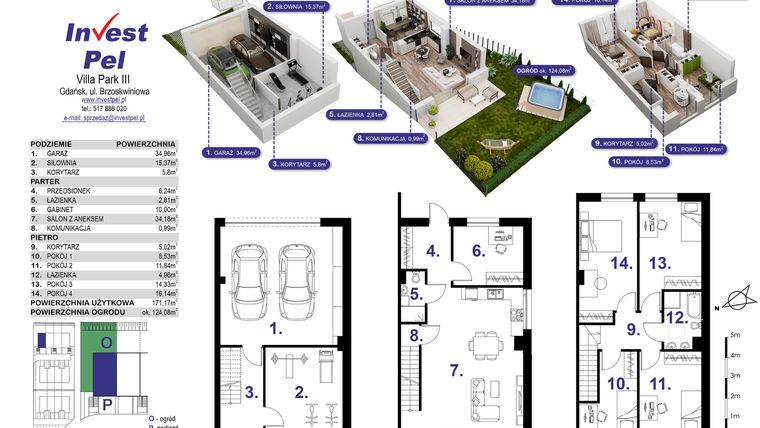 Rzut - Dom na sprzedaż 6 pokoi o powierzchni 188,79 m² - numer 1A w Villa Park Gdańsk etap III