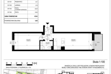 Rzut - Mieszkanie na sprzedaż 2 pokoje o powierzchni 45,64 m² - numer B-1-16 w Zamieszkaj na Rudawskiej 5
