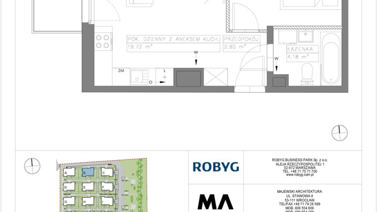 Rzut - Mieszkanie na sprzedaż 2 pokoje o powierzchni 37,12 m² - numer VV/B/2/4 w Villa Viva