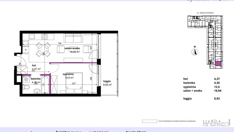 Rzut - Mieszkanie na sprzedaż 2 pokoje o powierzchni 40,17 m² - numer 7 w Wojciechowska Square