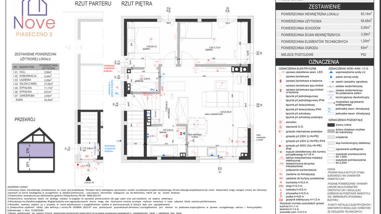 Rzut - Dom na sprzedaż 3 pokoje o powierzchni 63,14 m² - numer E6.2 w Nove Piaseczno 2 etap E
