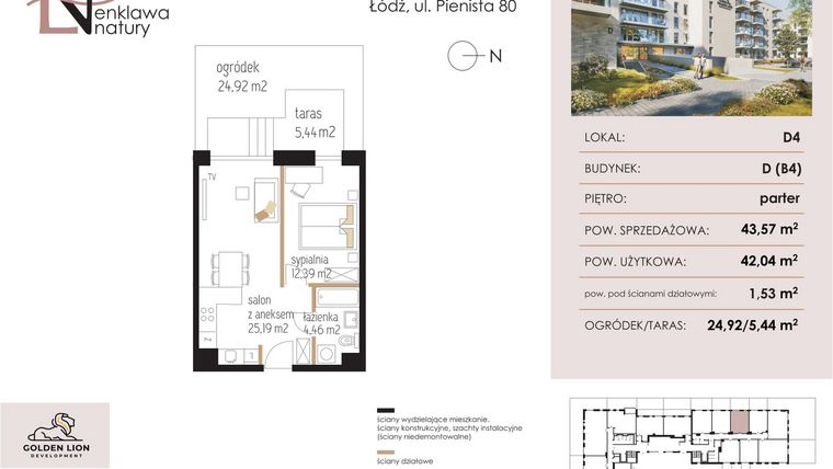 Rzut - Mieszkanie na sprzedaż 2 pokoje o powierzchni 42,04 m² - numer D4 w Enklawa Natury