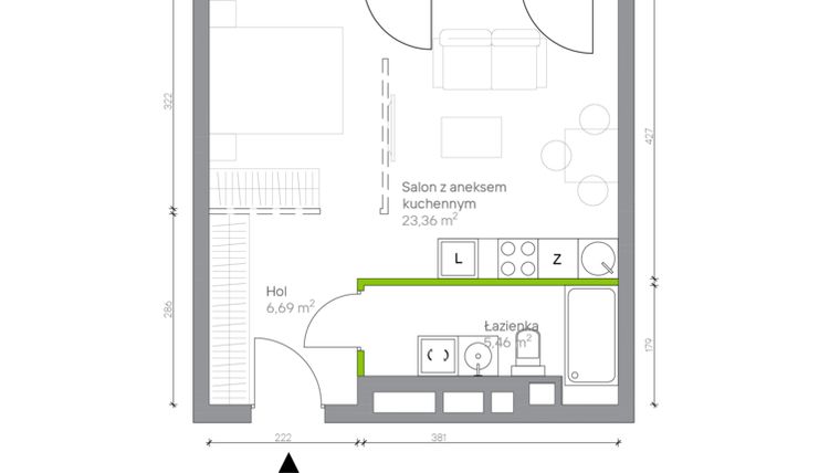 Rzut - Mieszkanie na sprzedaż 1 pokój o powierzchni 35,51 m² - numer A.3.12 w Jesionowa Vita