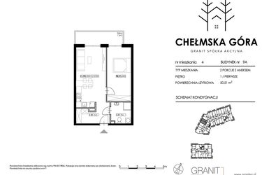 Rzut - Mieszkanie na sprzedaż 2 pokoje o powierzchni 50,51 m² - numer C-9A-M4 w Chełmska Góra