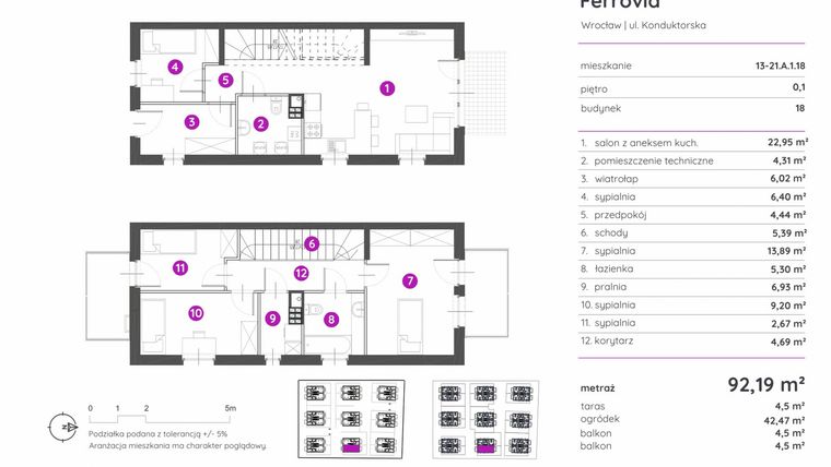 Rzut - Mieszkanie na sprzedaż 5 pokoi o powierzchni 90,1 m² - numer 13-21.A.1.18 w Murapol Osiedle Ferrovia