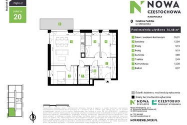 Rzut - Mieszkanie na sprzedaż 4 pokoje o powierzchni 76,48 m² - numer E20 w Nowa Częstochowa Małopolska etap II