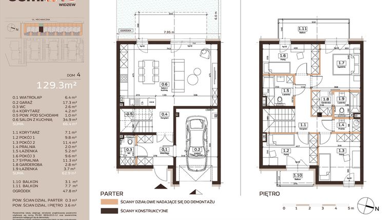 Rzut - Dom na sprzedaż 5 pokoi o powierzchni 129,3 m² - numer 4 w Domkove Widzew etap 2
