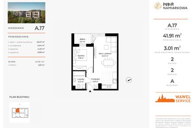 Rzut - Mieszkanie na sprzedaż 2 pokoje o powierzchni 41,91 m² - numer A.17 w Nowa Namiarkowa