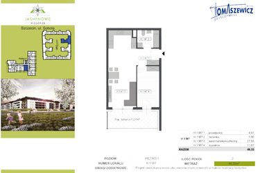 Rzut - Mieszkanie na sprzedaż 2 pokoje o powierzchni 49,33 m² - numer H.1.M7 w Jaśminowe Wzgórze - etap II