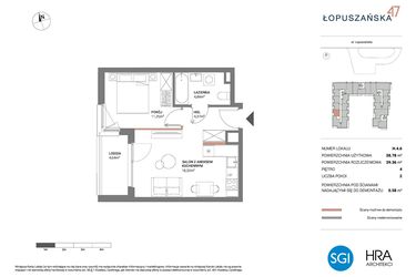 Rzut - Mieszkanie na sprzedaż 2 pokoje o powierzchni 39,36 m² - numer H.4.6 w Łopuszańska 47 - etap 3