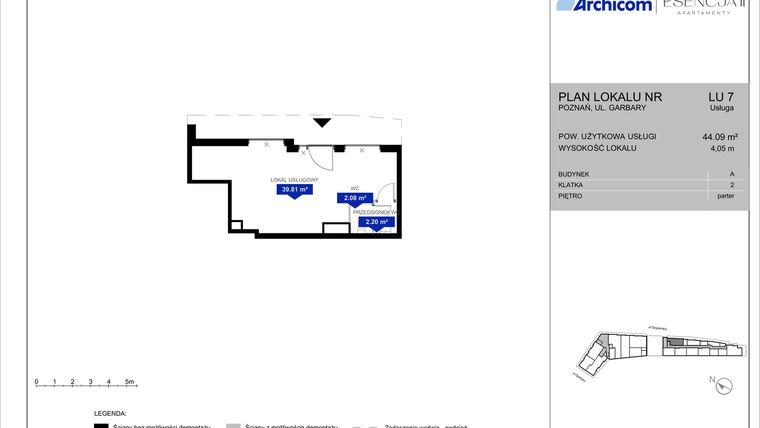 Rzut - Lokal użytkowy na sprzedaż 1 pokój o powierzchni 44,09 m² - numer Ax 7LU w Apartamenty Esencja II