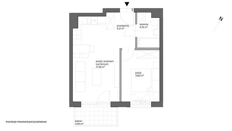 Rzut - Mieszkanie na sprzedaż 2 pokoje o powierzchni 36,12 m² - numer A.057 w Słoneczne Miasteczko - etap XV