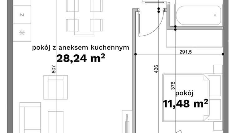 Rzut - Mieszkanie na sprzedaż 2 pokoje o powierzchni 50,62 m² - numer C1-32 w Forma Otwarta etap C