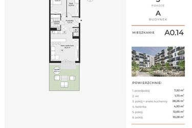 Rzut - Mieszkanie na sprzedaż 3 pokoje o powierzchni 65,49 m² - numer A0.14 w Enklawa Bukowa