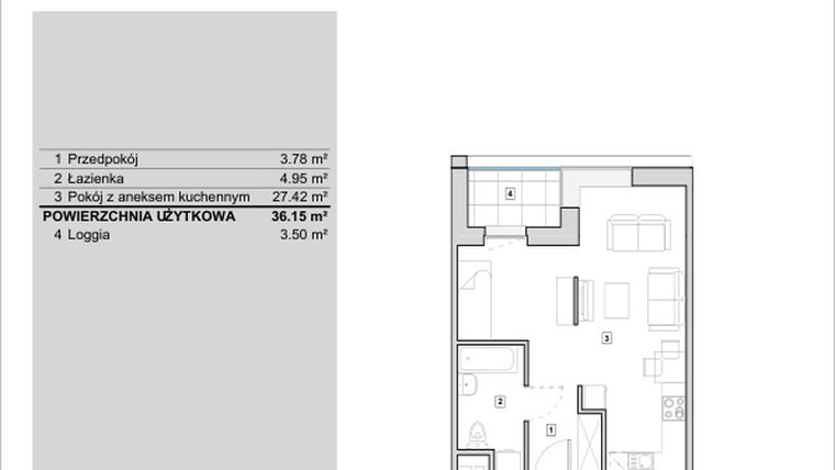 Rzut - Mieszkanie na sprzedaż 1 pokój o powierzchni 36,15 m² - numer H1-A-7-3 w Heyki City
