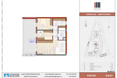 Rzut - Mieszkanie na sprzedaż 3 pokoje o powierzchni 62,7 m² - numer B.M.03 w Łódzka Osiedle